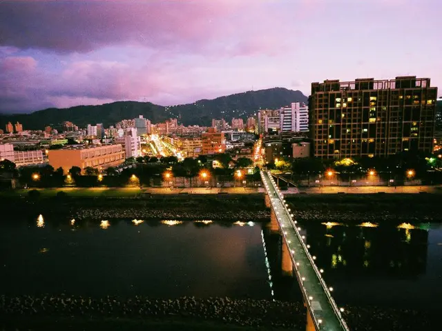 In this picture we can see a bridge over the water, in the background we can find few lights,...