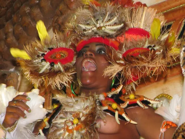 This image consists of a woman. She is wearing a costume.