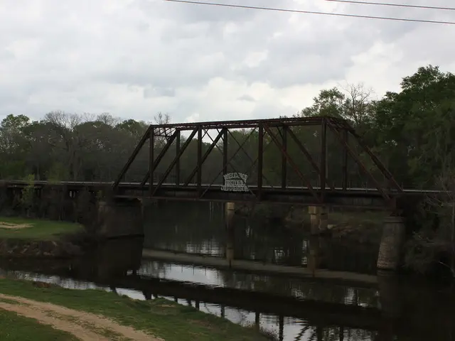 In this image there is a river, above the river there is a bridge. In the background there are...