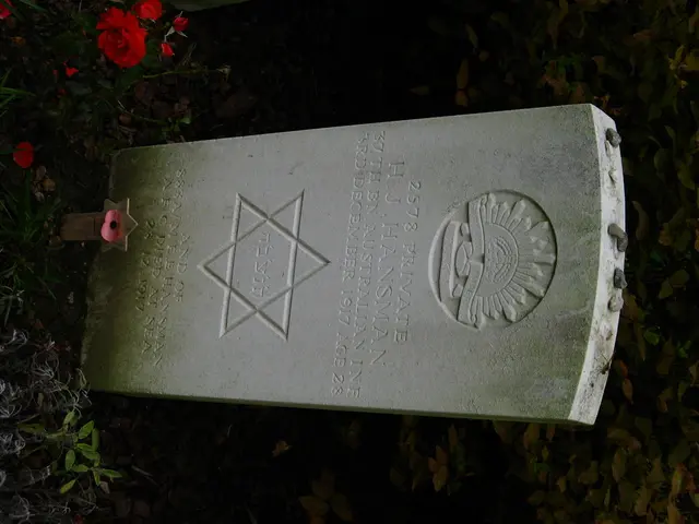 In this picture we can see gravestone. On the top left corner we can see red roses. On the bottom...