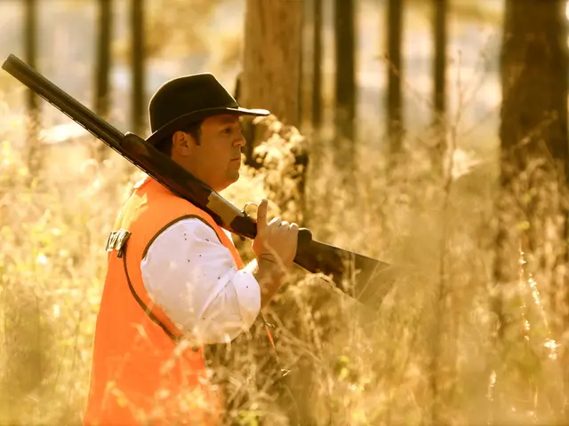 In this image there is a person holding the gun. In front of him there are plants. In the...