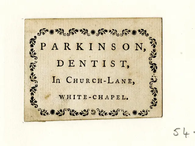 The image shows an old business card with the words "Parkinson Dentist, in Church-Lane,...