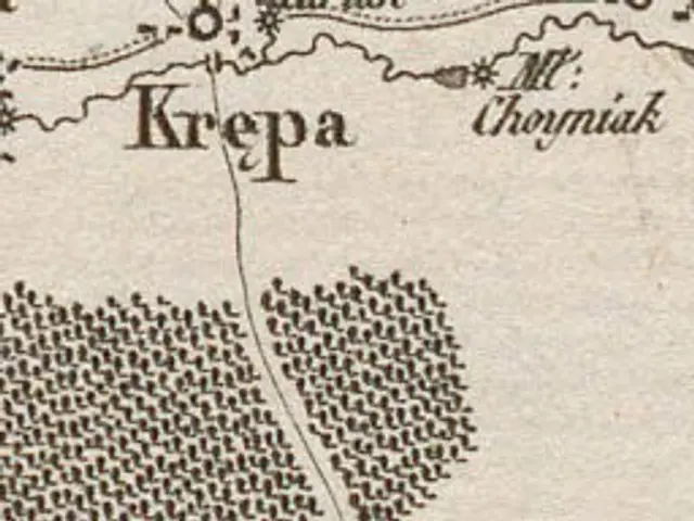 The image shows an old map of the city of Krepa, with text written on it. The map is detailed,...
