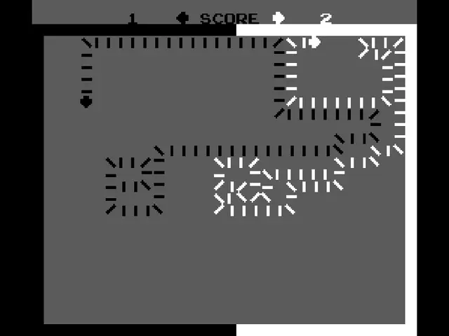 The image shows a black and white screenshot of a computer screen with a game on it. The game...