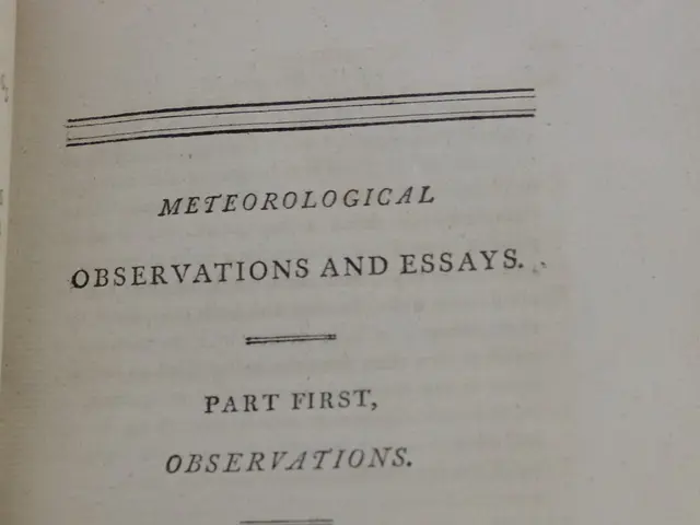 The image shows an open book with the title "Meteorological Observations and Essays, Part First,...
