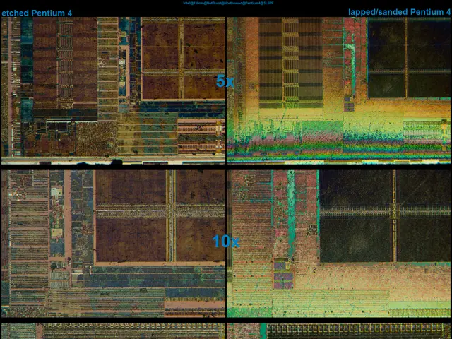 The image shows a collage of a computer chip with a variety of different types of chips, including...