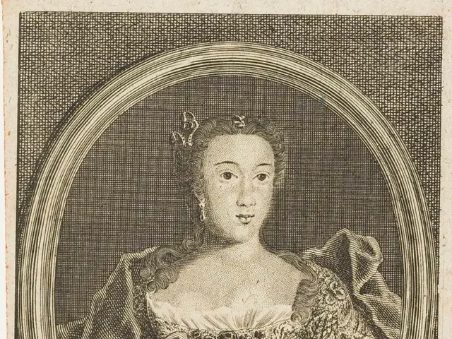 The image shows an engraving of Maria Anna of Austria, a woman in a dress, with text at the bottom....