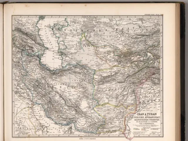 The image shows an open book with a map of Iran and Turkey on it. The map is detailed and shows the...