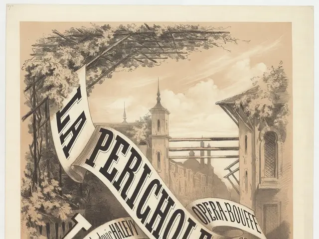 The image shows a poster for the Perichole Opera in Henbach, France. It features a few people,...