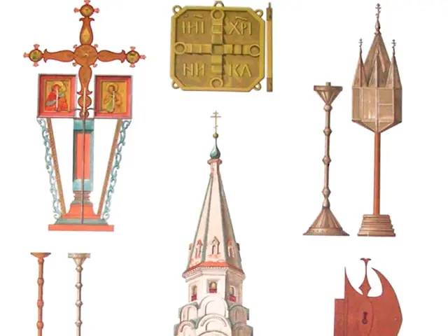 The image shows a poster with a drawing of a church with a cross on top of it, surrounded by...