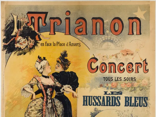 The image shows a poster for a concert featuring a woman in a dress and a man in a suit. The poster...
