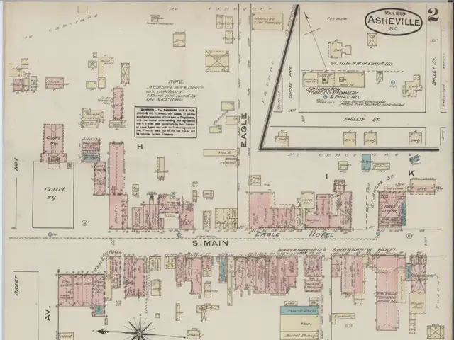 The image shows an old map of the city of Asheville, North Carolina. It is a detailed map with...