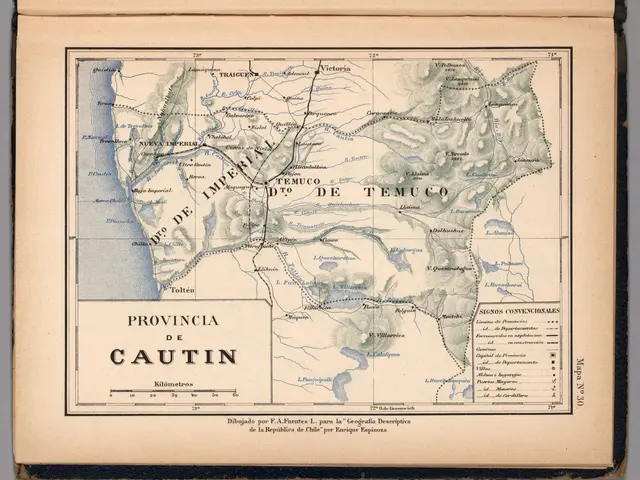 The image shows an old book with a map of the province of Cautin on it. The map is detailed and...