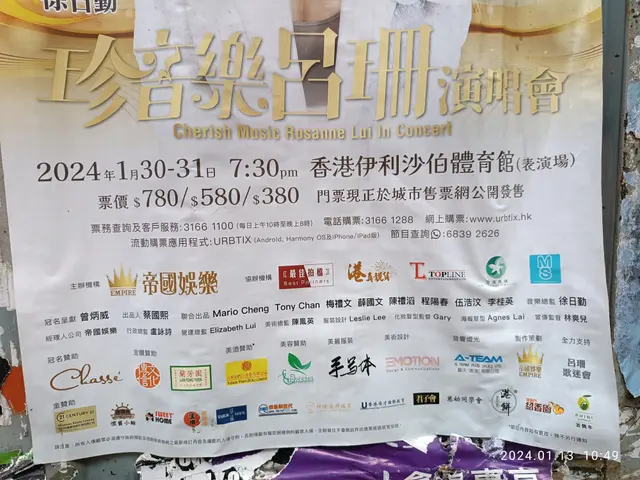 The image shows a poster on the side of a building advertising a concert featuring Cherish Music...