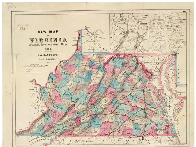The image shows a new map of Virginia compiled from the latest maps by J.W. Randolph. It is a...