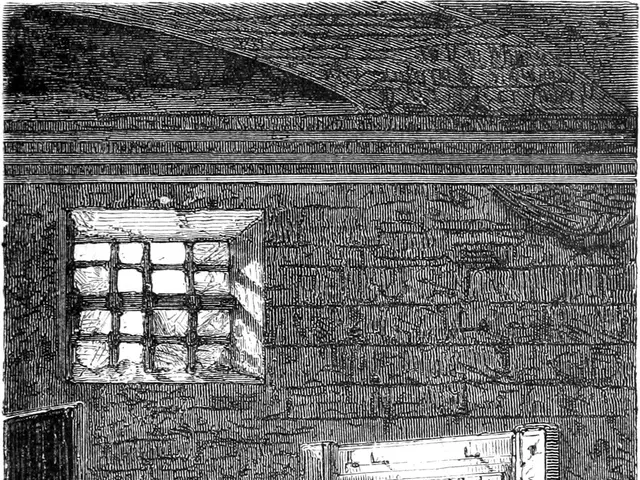 The image shows a black and white illustration of a group of people sleeping in a room with a wall...