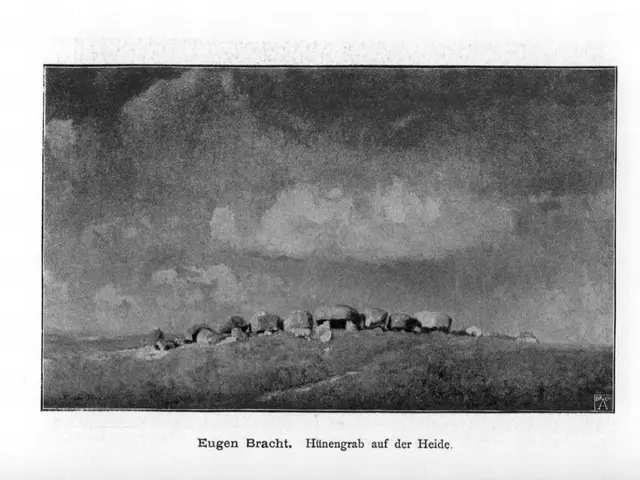 The image shows a black and white photo of a group of sheep grazing on a hill, with a cloudy sky in...