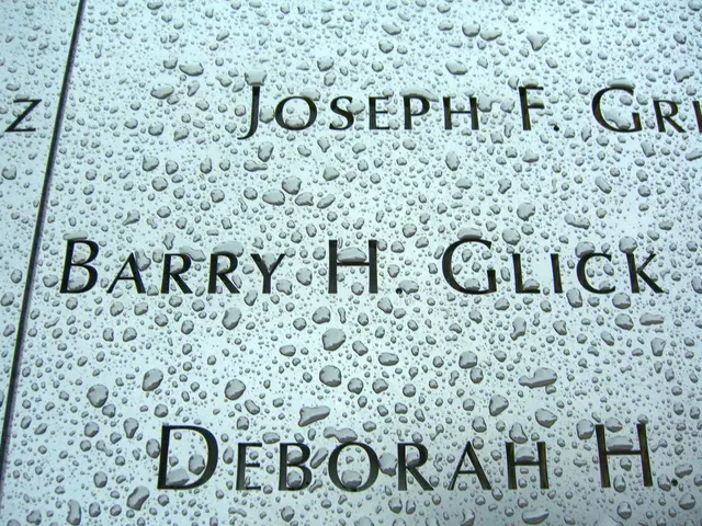 The image shows a close up of a glass surface with water droplets on it, revealing the names of...