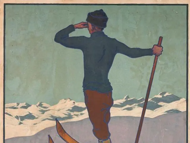 The image shows a poster advertising a winter sport in Graubunden, Switzerland. It features a...