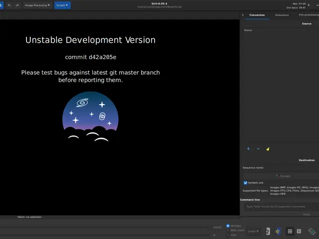 The image shows a screenshot of a computer screen with the text "unstable development version"...