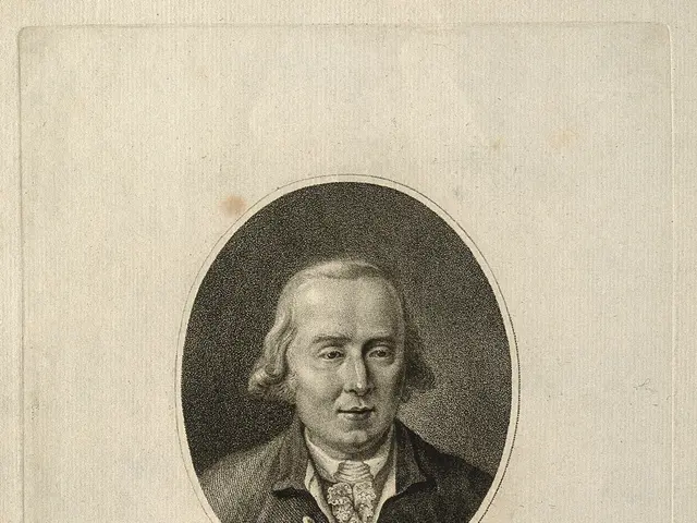 The image shows a portrait of Michelangelo Gianetti, a man with a human face. He is wearing a suit...