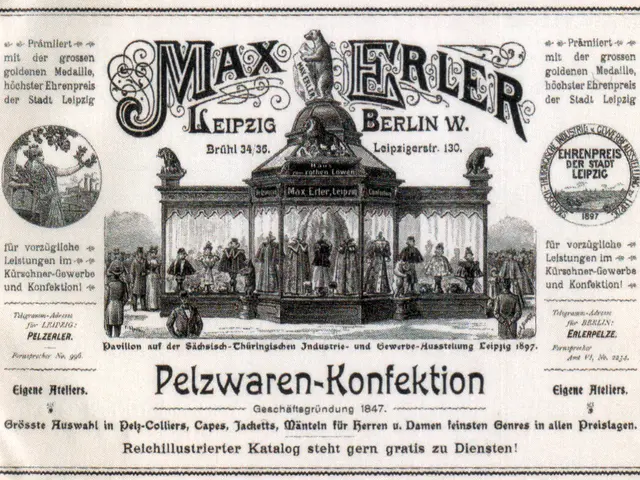 The image shows an old advertisement for Max Erler Leipzig in Berlin, Germany, featuring a group of...