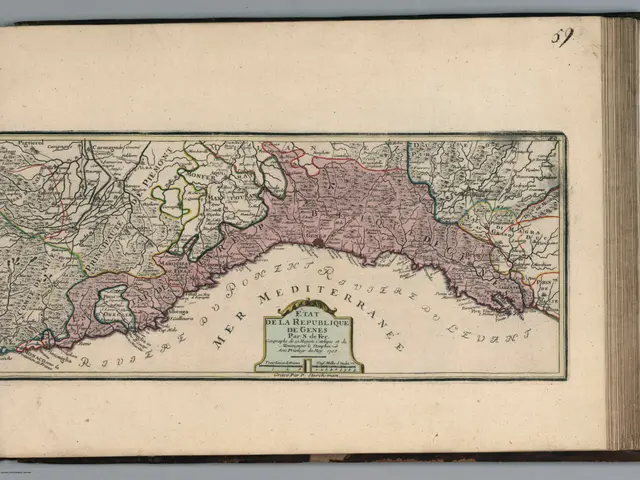 The image shows an open book with a map of Italy on it. The map is detailed and shows the various...