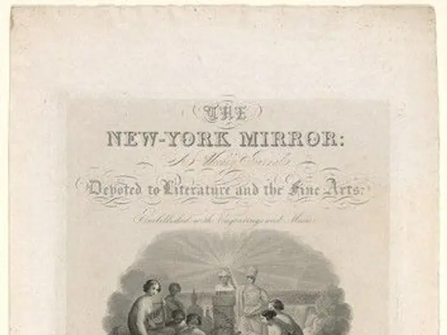 The image shows a paper with a drawing of a group of people and text that reads "The New York...