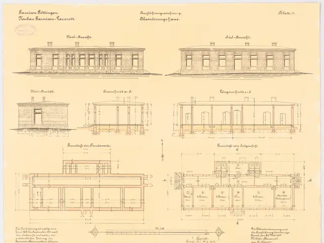 The image shows a drawing of a building on a piece of paper, which is a blueprint of the Lässmann...