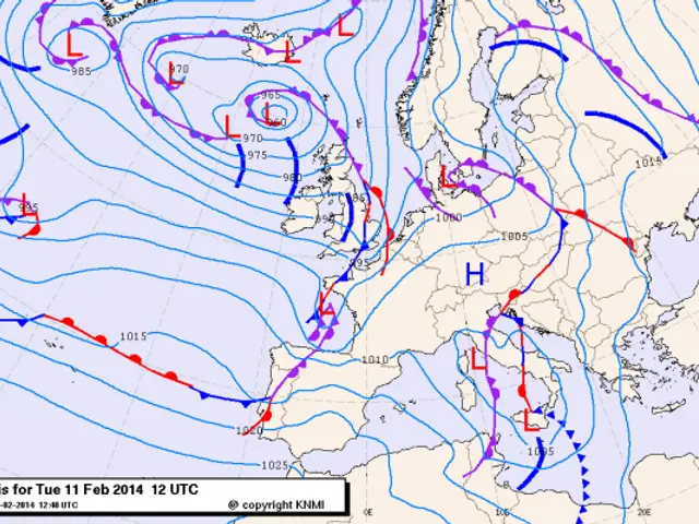 The image shows a weather map of Europe with the average snowfall totals for the next few days. The...