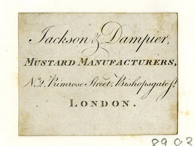 The image shows an old business card with the words "Jackson & Damper Mustard Manufacturers, No. 2,...
