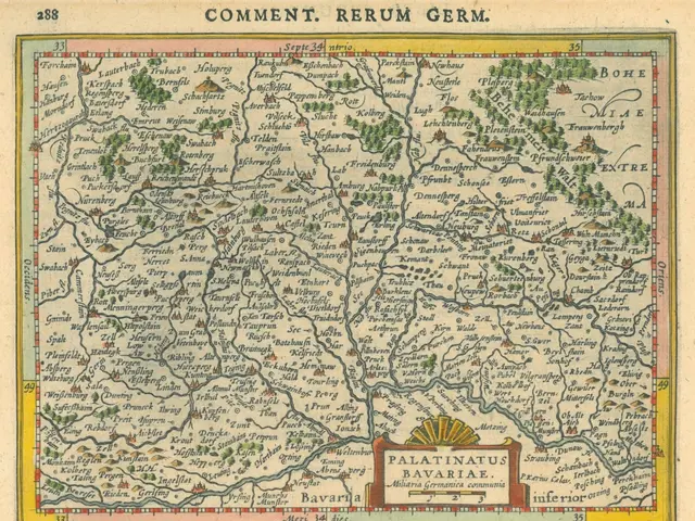 The image shows an old map of Germany with the provinces of Palatinate and Bavaria clearly visible....
