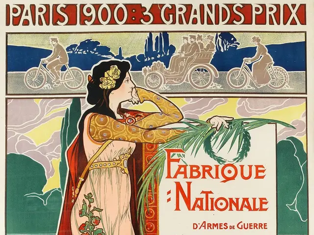 The image shows a poster advertising a bicycle race in Paris, France. It features a woman in a red...