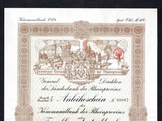 The image shows an old stock certificate with a picture of a man in a suit and tie, framed in a...