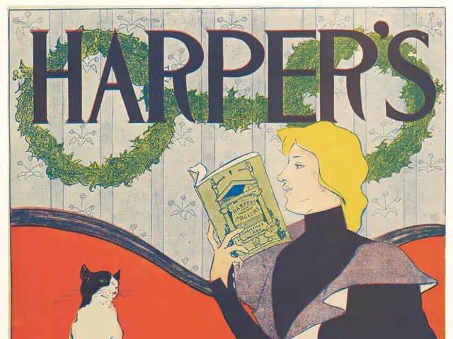 The image shows a woman sitting in a chair, reading a book, with a cat perched on her lap. The...