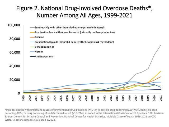 The image shows a graph depicting the number of national drug-involved overdose deaths among all...