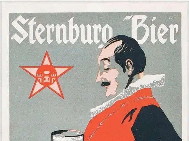 The image shows a poster advertising Sternburg Bier, a German beer, with a man holding a glass of...