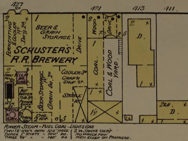 The image shows a map of the Schusters R.R. Brewery, with text and numbers indicating the location...