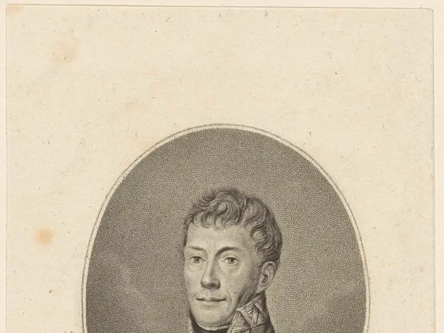 The image shows a portrait of Wilhelm I, the King of the Netherlands, wearing a military uniform....