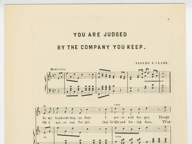 The image shows a paper with text and music symbols on it, with color samples at the bottom. The...