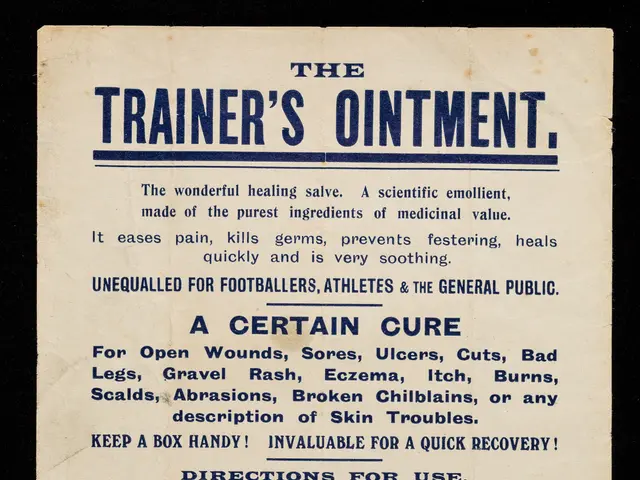 The image shows an old advertisement for the trainer's ointment on a black background. The paper...