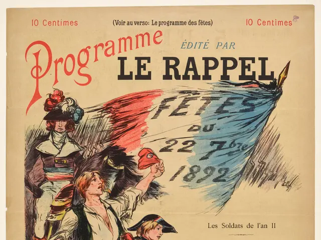 The image shows an old book with a drawing of a group of people on it, along with text and numbers....