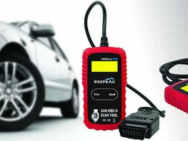 The image shows a car with a red and black device next to it, which appears to be a veepak car...