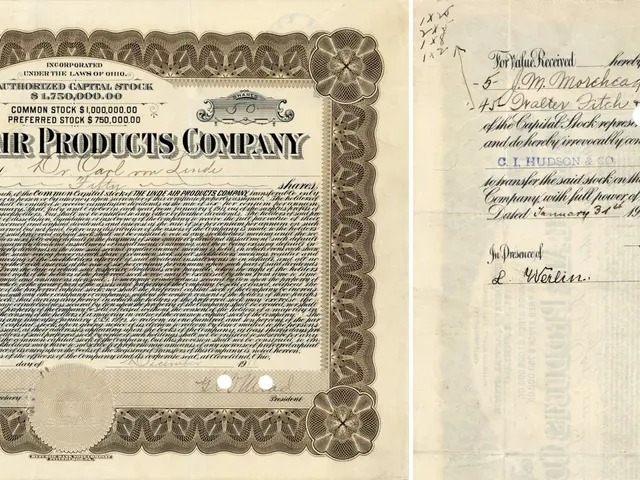 The image shows an old stock certificate from the Linde Air Products Company. It is a paper...