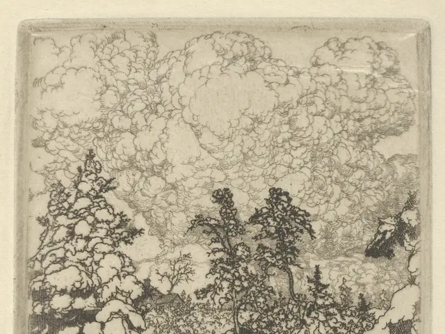 The image shows a paper with a drawing of trees and the words "Greetings of the Season from Annie...