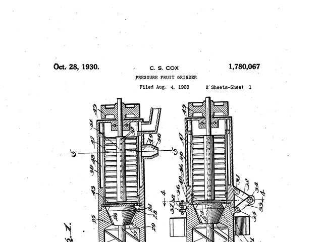 The image shows a drawing of a machine with a white background and text that reads "US Patent...