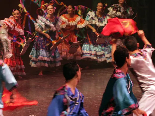 In this image there are people dancing on a floor, on the bottom right there is some text.