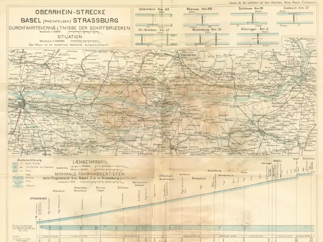 The image shows an old map of the Basel-Strasburg area of Germany, with text and lines indicating...