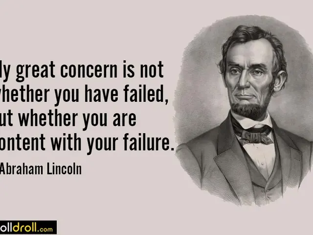 The image shows a portrait of Abraham Lincoln with the quote "My great concern is not whether you...