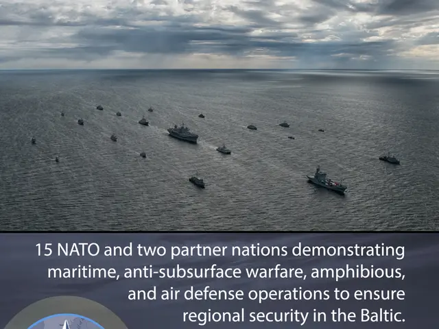 The image shows a group of ships on the water with a cloudy sky in the background. At the bottom of...